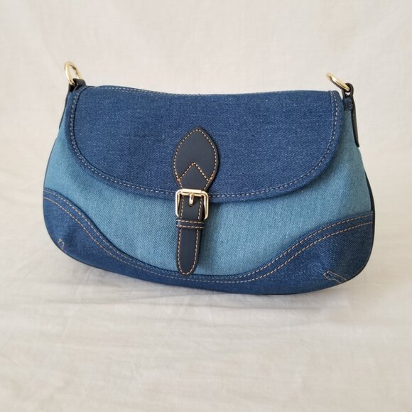 NWOT! Two-tone Blue Denim Shoulder Crossbody Purse with Two Detachable Straps - Picture 7 of 15